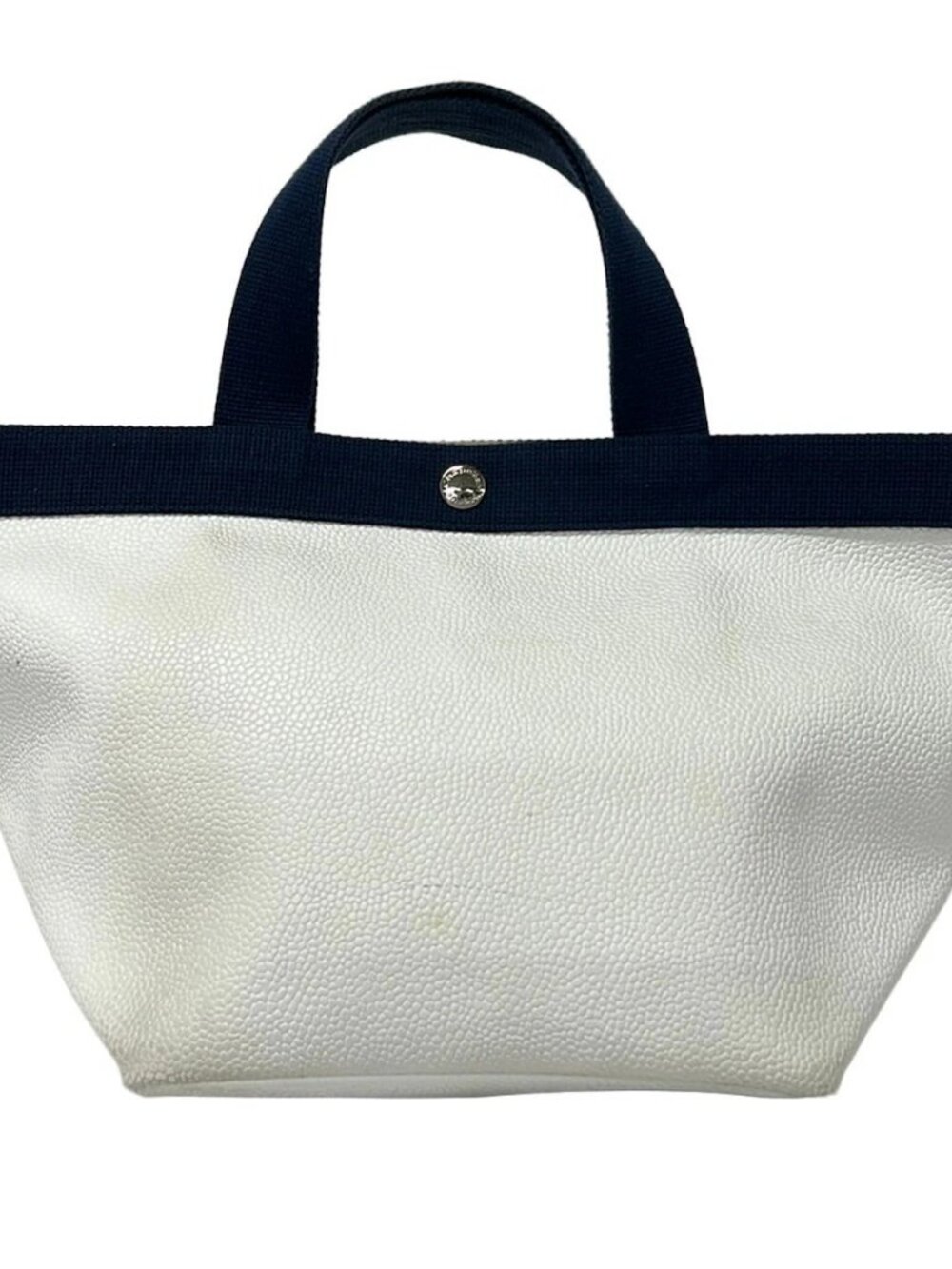 Herve Chapelier Luxe Boat Shaped Tote M White Navy Coated Canvas Tote Bag